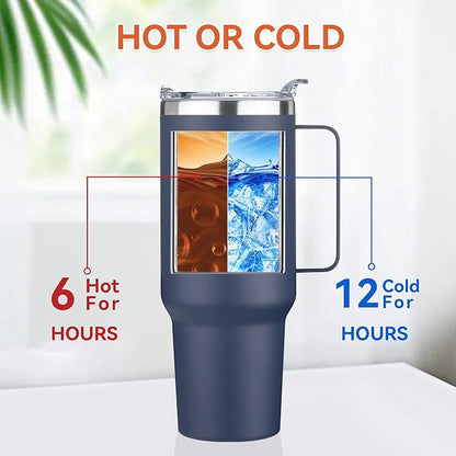 HASLE OUTFITTERS 40 oz Stainless Steel Tumbler with Handle, Vacuum Insulated Tumblers Bulk, Reusable Double Wall Travel Coffee Mug, Durable Powder Coated Water Bottles(Navy, 4) - Image 2