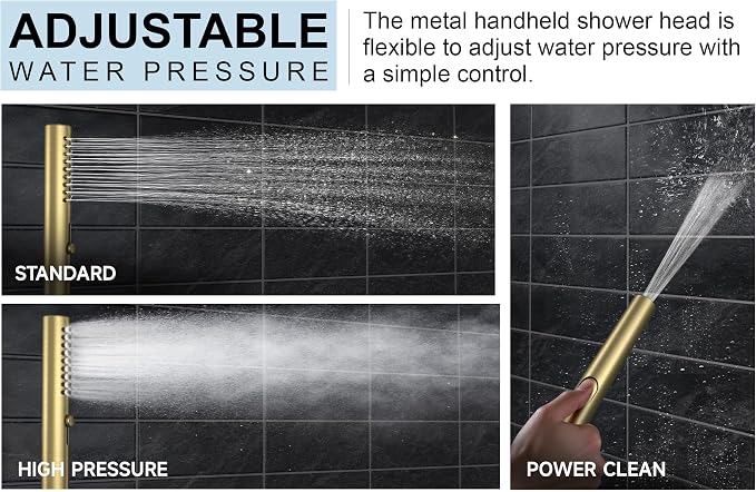 Lava Odoro Modern 2-Setting Round Rain Shower System, Gold Rainfall Shower Faucet Set Rain Shower Head and Handle Set, Shower Valve Trim Kit, 10 Inch, Brushed Gold, SF104-SG - Image 5