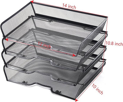4 Tier Mesh Stackable File Trays Letter Trays, Office Paper Organizer - Image 7