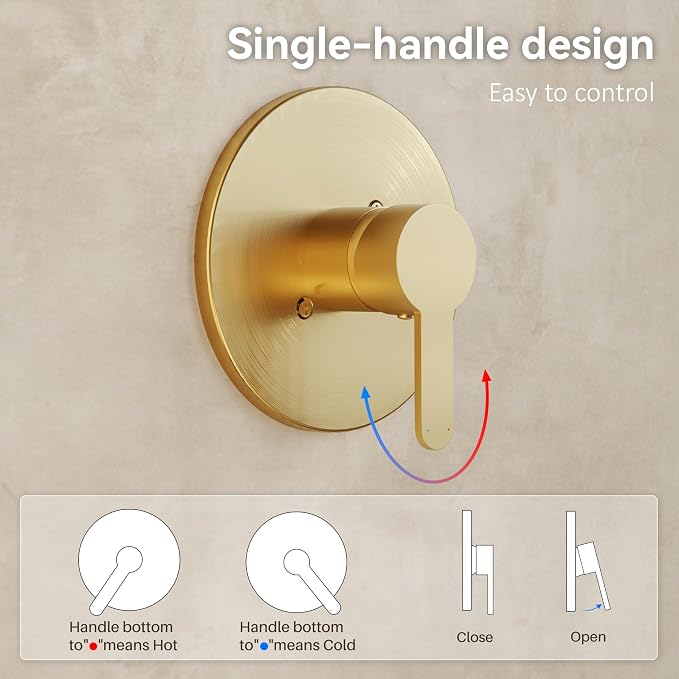 Tub Shower Faucet Set, Tub and Shower Trim Kit with 10 Inch High-Pressure Rian Shower Head,Shower Head and Handle Set, Brushed Gold - Image 5