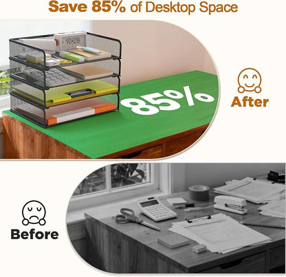YINGHUA 4-Pack Metal Mesh Stackable Paper Letter Trays Organizer - Image 3