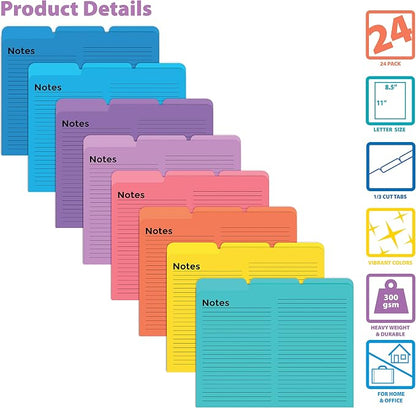 Better Office Products Lined File Folders, 24 Pack, Notes Tabbed File Folders - Image 3