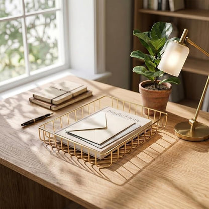 Elegant Gold Wire Desk Tray Organizer - Image 3