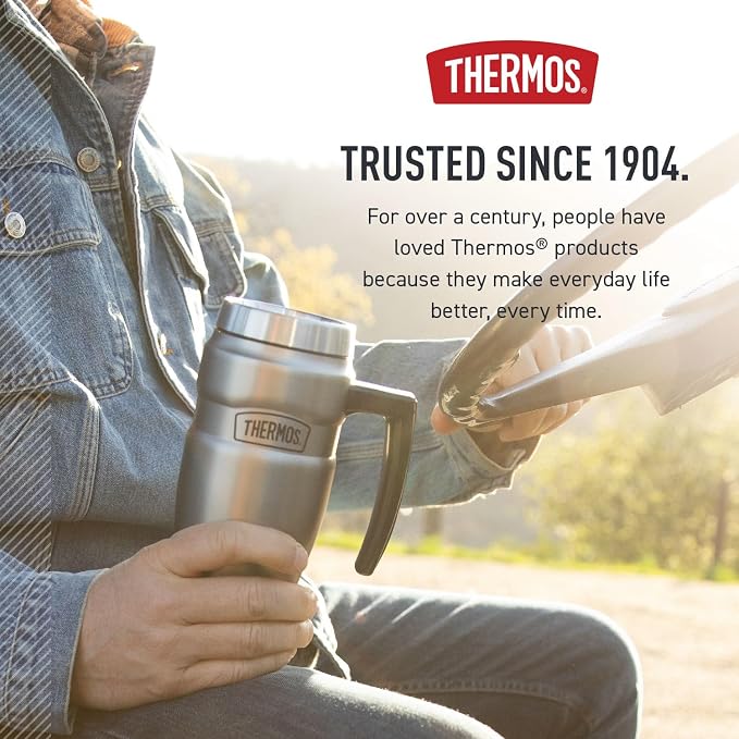 THERMOS Stainless King Vacuum-Insulated Travel Mug with Handle - 16oz, Army Green - Thermos Tumbler for Hot & Cold Drinks - Leak-Proof & Sweat-Proof Stainless Steel Coffee Mug with Lid for Commuting - Image 7