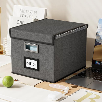 File Organizer Boxes with Lids, Linen Office Document Storage Boxes, Filing - Image 3