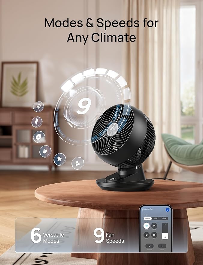 DREO Smart Fan for Bedroom, Powerful 85 ft Airflow, 12 Inches, Desk Fans in 20dB Quiet, 90°+90° oscillating fans, App/Voice Control, 9 Speeds & 8/12H Timer for Home Office Dorm - Image 2