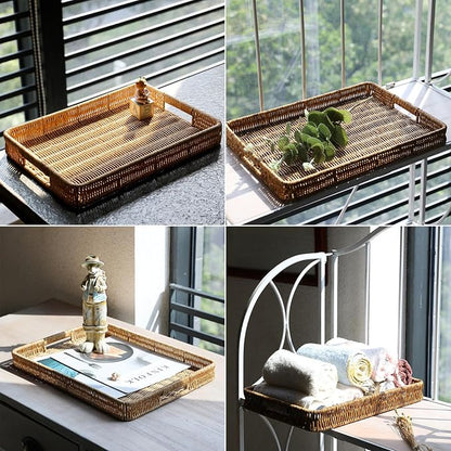 2 Pack Rectangle Rattan Serving Trays - Image 9