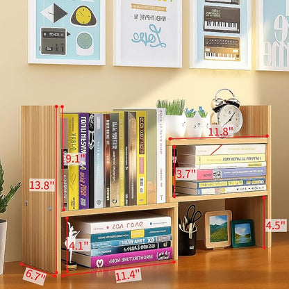 Desktop Shelf Organizer, Adjustable Wood Office Storage Rack, Counter Display - Image 2