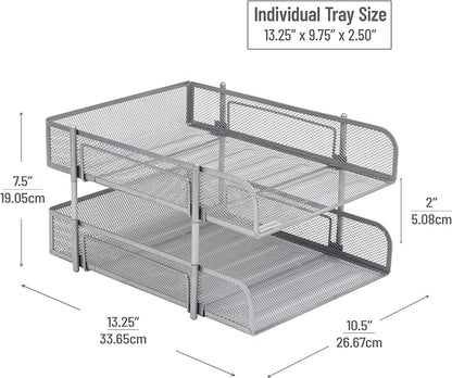 Mind Reader Stackable Paper Tray, Desktop Organizer, File Storage, Metal Mesh - Image 3