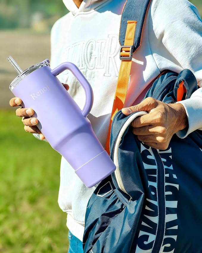Renoj Insulated Mug 100% Leak Proof Insulated Water Bottle for Iced Coffee & Hot Drinks - Fits Car Cup Holder, Ideal Gift, 2 Straws & Silicone Boot - SnapShift Navy Blue 40 oz - Image 3