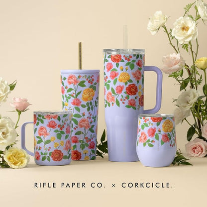 Corkcicle x Rifle Paper Co. Cruiser Insulated Tumbler with Handle & Straw - Keeps Drinks Cold 20 Hours - BPA-Free - Gift for Mom - Great for Mother's Day or Christmas - 40 oz - Roses Purple - Image 8