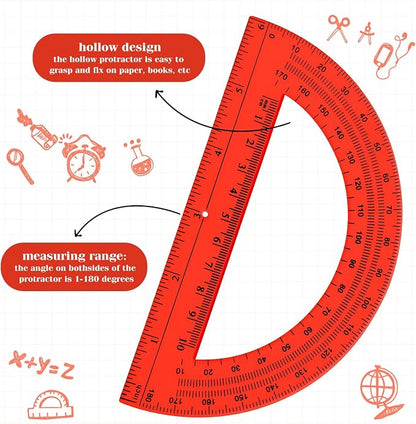 Zonon 2 Pcs 12 Inch Clear Ruler and 6 Inch Plastic Protractor Set, Dual Scale - Image 4