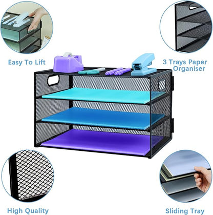 3 Tier Desk Organiser with Handle, Pull-Out Mesh File Organizer - Image 3