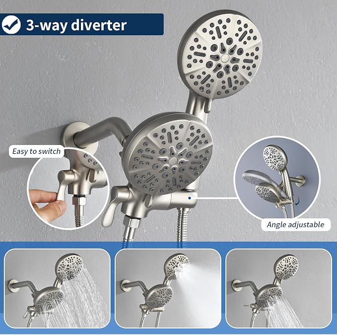 2 Handles Shower Faucet Shower System Complete 2 in 1 Shower Combo Set with Handheld Showerhead Shower Trim Kit Wall Mounted Shower Fixtures Brushed Nickel - Image 3