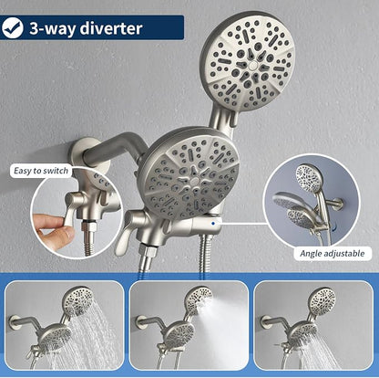2 Handles Shower Faucet Shower System Complete 2 in 1 Shower Combo Set with Handheld Showerhead Shower Trim Kit Wall Mounted Shower Fixtures Brushed Nickel - Image 3