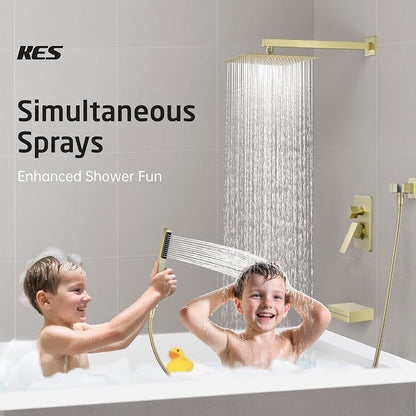 KES Brushed Gold Shower System with Tub Spout, Pressure Balanced Bath Tub Shower Faucet Set Complete with Valve, Shower System with Rain Shower Head with Handheld, XB6305F18-BZ - Image 2
