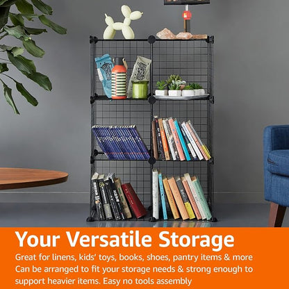 Amazon Basics 6-Cube Wire Grid Stackable Storage Organizer, Metal Shelving Unit - Image 6