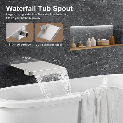 JOMEOO® 10 Inch Shower System with Tub Spout, 3 Function Brushed Nickel Bathtub Shower Faucet Set, Wall Mounted Bathroom High Pressure Shower Head with Handheld Sprayer Rough in Valve Body and Trim - Image 5