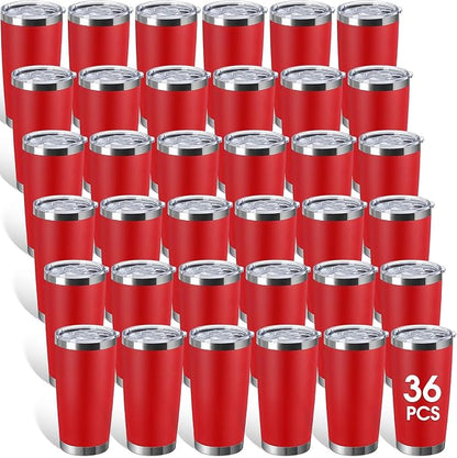 Sieral 36 Pack Stainless Steel Tumblers Bulk with Lids Double Wall Vacuum Insulated Coffee Cups Blank leakproof Powder Coated Tumblers for Engraving Wedding Graduation Party Favors(20 oz,Red) by Sieral