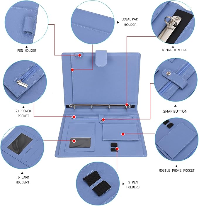 Wonderpool A4 PU Leather 3 & 4 Ring Holder Writing Portfolio Multi Document Case - Image 5