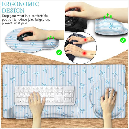 LIMKRIAN Blue Striped Mouse Pad Set Large Desk Mat - Image 4