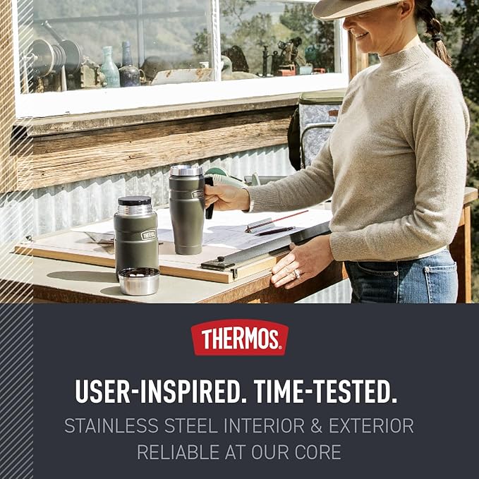 THERMOS Stainless King Vacuum-Insulated Travel Mug with Handle - 16oz, Army Green - Thermos Tumbler for Hot & Cold Drinks - Leak-Proof & Sweat-Proof Stainless Steel Coffee Mug with Lid for Commuting - Image 5
