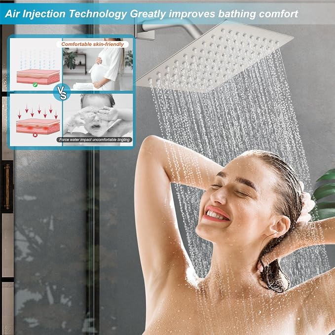 Midanya 3 Handle Tub Shower Faucet with Tub Spout,8-inch Rainfall Bathtub Rain Shower Faucet Set and Rough-in Valve Wall Mount Bathroom Trim Kit Shower System, Square Shower Head Brushed Nickel - Image 8