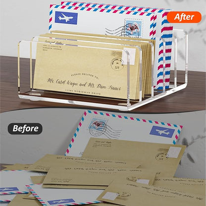 FUCDTEFC Desk Mail Organizer, 5 Section Clear Acrylic File Holder Letter - Image 4