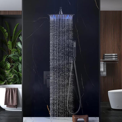 Aolemi Shower Faucet Set with Handheld Spray High Pressure Shower System Shower Faucets Sets Complete Rough-in Valve and Shower Trim Kit Wall Mount Rainfall 10 Inch LED Shower Head Matte Black - Image 8