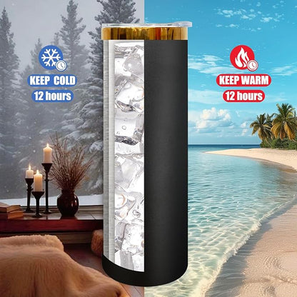 20 oz Skinny Tumblers Stainless Steel Tumbler with Lid and Straw Double Wall Vacuum Insulated Coffee Mug 20oz Powder Coated Cup for Hot and Cold Drinks(Black,1 pack) - Image 6
