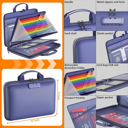 Fireproof File Organizer with Lock, Hard Case Fireproof Document Box with 13 - Image 4