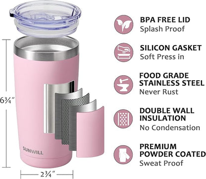 SUNWILL Travel Coffee Tumbler 20 oz, Insulated Mug with Lid, Stainless Steel Cup for Hot and Cold Drinks, Powder Coated Sakura - Image 2