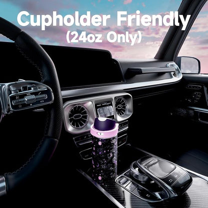 24 oz Insulated Water Bottle for Women: Meoky Stainless Steel Water Bottle with 2-in-1 Straw and Spout Lid - Leak Proof, Cold for 24 Hours, Fits in Car Cup Holder, BPA-Free for Sports Travel, Cosmic - Image 4