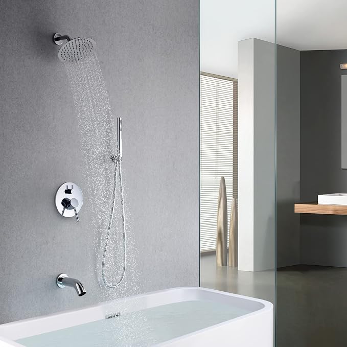 sumerain Rain Shower System with Tub Spout, Tub Shower Faucet Set with 8 inches Shower Head and Hand Shower, Valve Included Chrome - Image 4