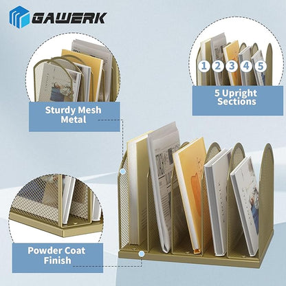 Gawerk 5-Section Vertical Desktop Organizer, 5-Section Mesh File Folder Stand - Image 3