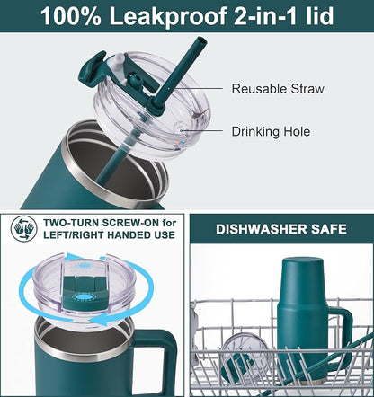 SUNWILL Coffee Tumbler with Handle, 20 oz Travel Mug with Lid and Straw Insulated, Stainless Steel Cup Leak Proof for Travel & Outdoor, Cupholder Friendly, Powder Coated Deep Teal - Image 4