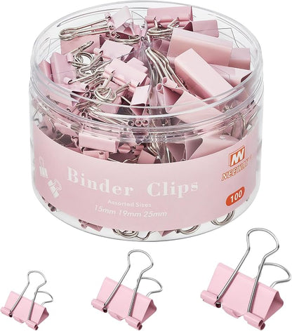 NEEWAY 100 Count Binder Clips Assorted Sizes, Paper Binder Clips, Metal Paper by NEEWAY