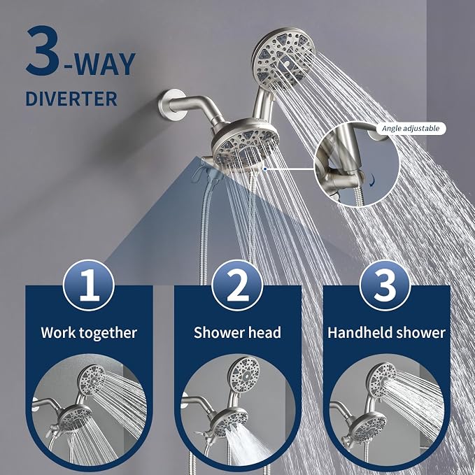 Tub and Shower Faucet Set Complete Dual Shower Head and Handheld 2 in 1 Combo Set Shower System with Tub Spout Tub and Shower Trim Kit Brushed Nickel - Image 4