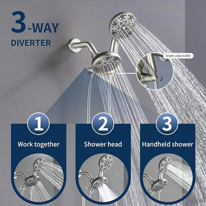 Tub and Shower Faucet Set Complete Dual Shower Head and Handheld 2 in 1 Combo Set Shower System with Tub Spout Tub and Shower Trim Kit Brushed Nickel - Image 4