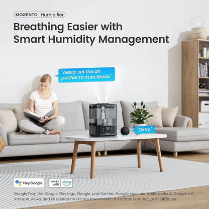 Smart Humidifiers for Bedroom Large Room Home, 6L Cool Mist Top Fill Humidifier with Essential Oil Diffuser, Smart App & Voice Control, for Nursery & Plants, Black, 1 Pack + 7 Color NightLight - Image 3