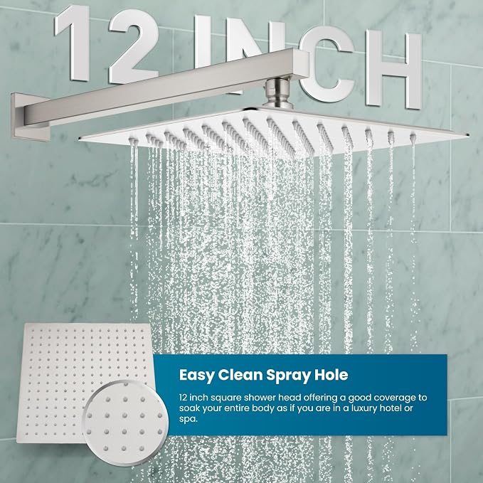 gotonovo Shower System with Tub Spout,Waterfall Tub Shower Faucet Set for Bathroom Head and Handle Set Wall Mounted 3 Function Rough-in Valve and Trim Included 12 inch Shower Head Brushed Nickel - Image 4