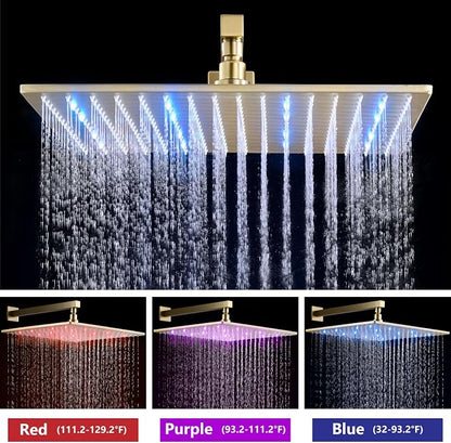 Aolemi Shower Faucet Set with Handheld Spray High Pressure Shower System Shower Faucets Sets Complete Rough-in Valve and Shower Trim Kit Wall Mount Rainfall 16 Inch LED Shower Head Brushed Gold - Image 2