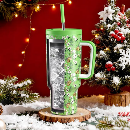 Meoky 40 oz Christmas Tumbler with Handle and Straw, Xmas Tumbler with Lid and Straw, Insulated Stainless Steel Travel Mug, Christmas Gifts for Women Men Adults (Jingle Bloom) - Image 2
