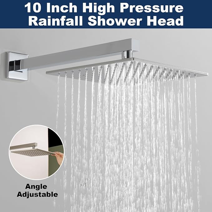 Shower System with Tub Spout, All Metal Bathtub Shower Faucet Set with High Pressure 10 Inch Rain Shower Head and Handheld Shower Head Set, Chrome (Valve Include) - Image 4