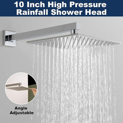 Shower System with Tub Spout, All Metal Bathtub Shower Faucet Set with High Pressure 10 Inch Rain Shower Head and Handheld Shower Head Set, Chrome (Valve Include) - Image 4
