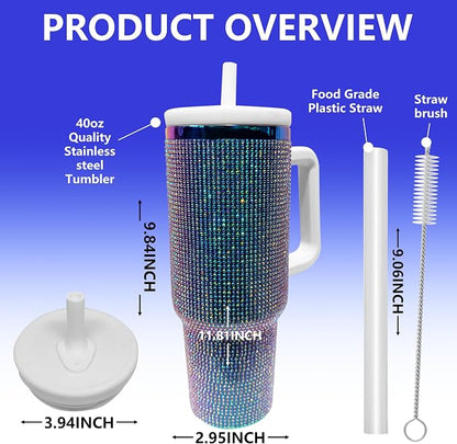40-OZ Insulated Water Bottle,Insulated Stainless Steel Tumbler,Reusable Cold Drink Thermos,BPA-Free, Double-Wall Stainless Steel Water Bottle (Colorful-Diamond, 40, Fluid Ounces) - Image 2