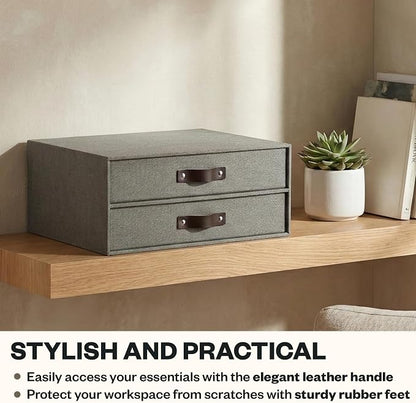 Bigso Birger 2-Drawer Canvas Fiberboard Easy Pull Handle Document Letter Box | - Image 7