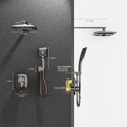 ELLO&ALLO Oil Rubber Bronze Bathroom Shower Faucet Set Mixing Valve and Trim Kit, Complete Shower System with Rough-in Valve - Image 4