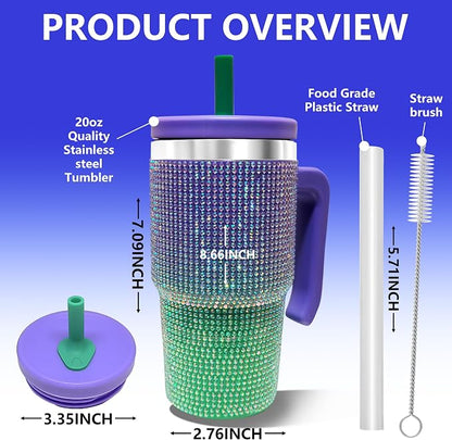 20-OZ Insulated Water Bottle,Insulated Stainless Steel Tumbler,Reusable Cold Drink Thermos,BPA-Free, Double-Wall Stainless Steel Water Bottle (Purple Green Gradient-Diamond, 20, Fluid Ounces) - Image 2