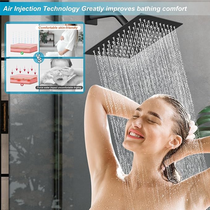 Midanya 3 Handle Tub Shower Faucet with Tub Spout,8-inch Rainfall Bathtub Rain Shower Faucet Set and Rough-in Valve Wall Mount Bathroom Trim Kit Shower System, Square Shower Head Matte Black - Image 8